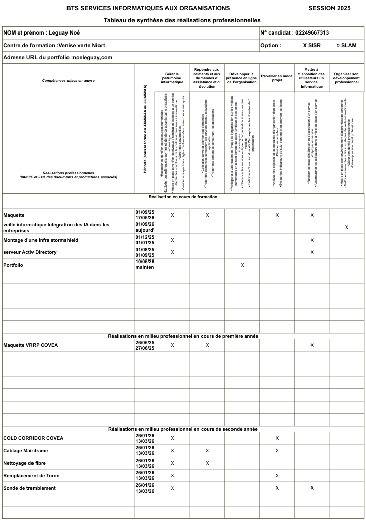 Tableau de Synthèse des Compétences